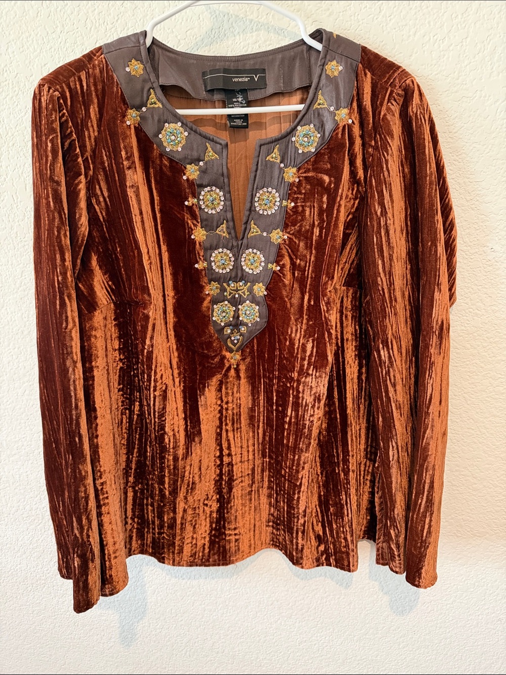 Venezia Crushed Velvet Embellished V-Neck Tunic